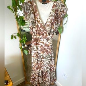 White Floral Earthy Wrap Dress